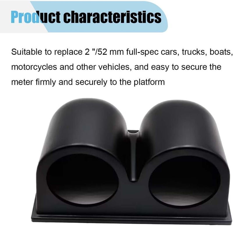 BDZMC Universal Black 2" 52mm Dual Hole Gauge Dashboard Pod, ABS Plastic Car Dash Meter Cup Gauge Pod Mount Holder, Fit Most Cars, Trucks, Boats(Two Hole) - Image 3
